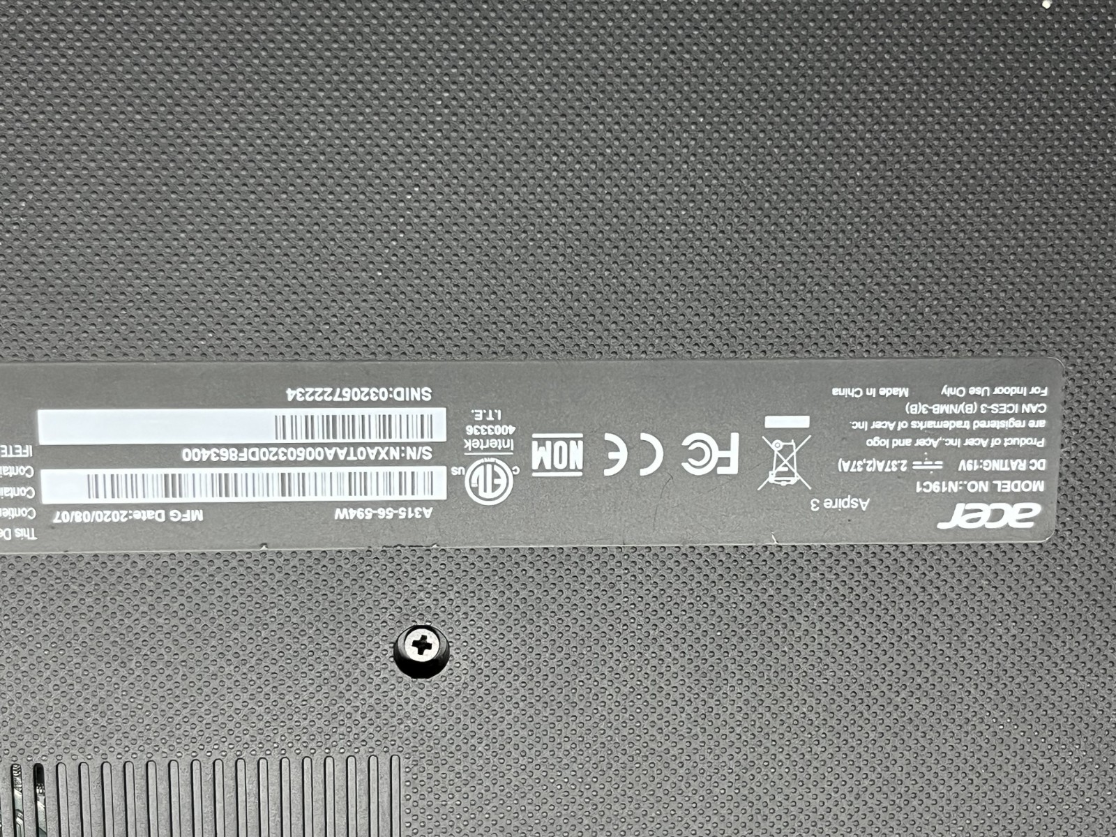 ACER ASPIRE A315-56 i5-1035G1 @ 1.00GHz 8GB RAM 256GB NVMe Win11H