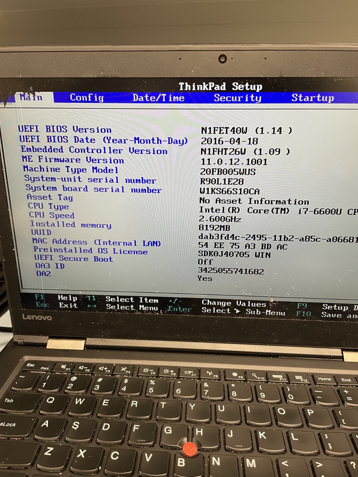 Lenovo ThinkPad X1 Carbon 4th Gen I7-6600U 2.60GHz 8GB No SSD – AS-IS