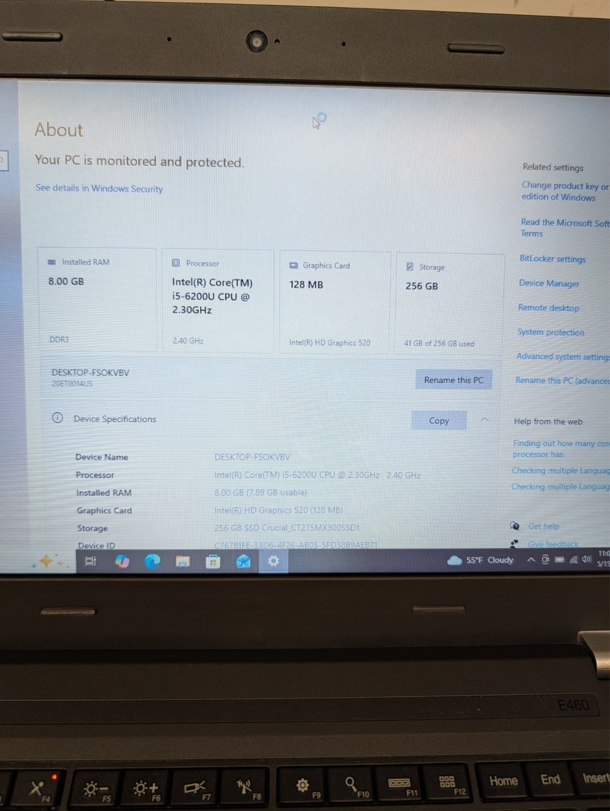 Lenovo ThinkPad E460, i5-6200U, 8GB RAM, 275GB SSD, Windows 10 Pro, 20ET0014US
