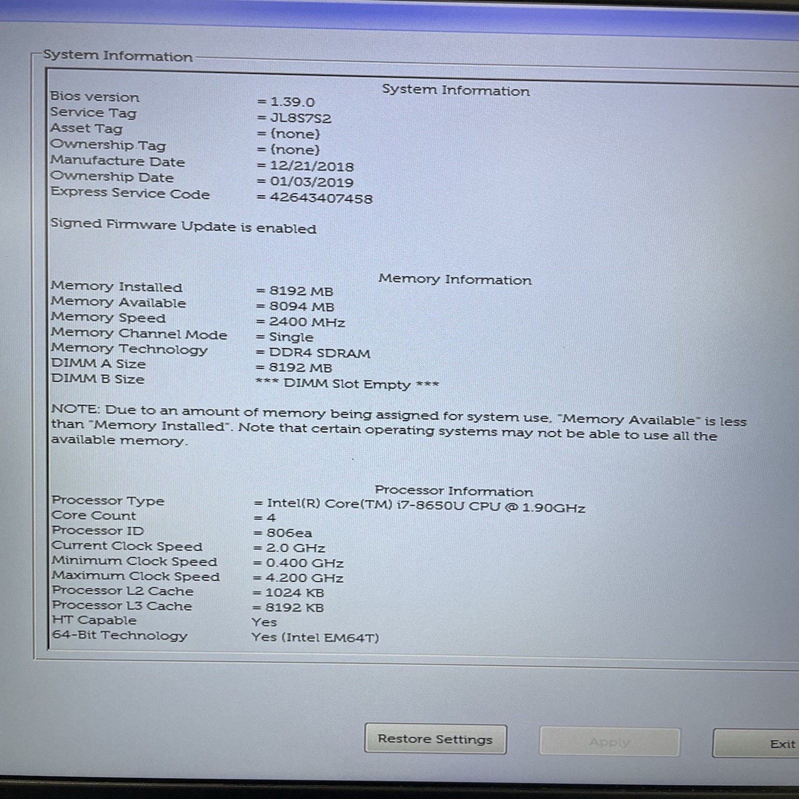 Dell Latitude 5590 15.6″ i7-8650U 1.90 GHz 8 GB RAM No SSD/OS/AC