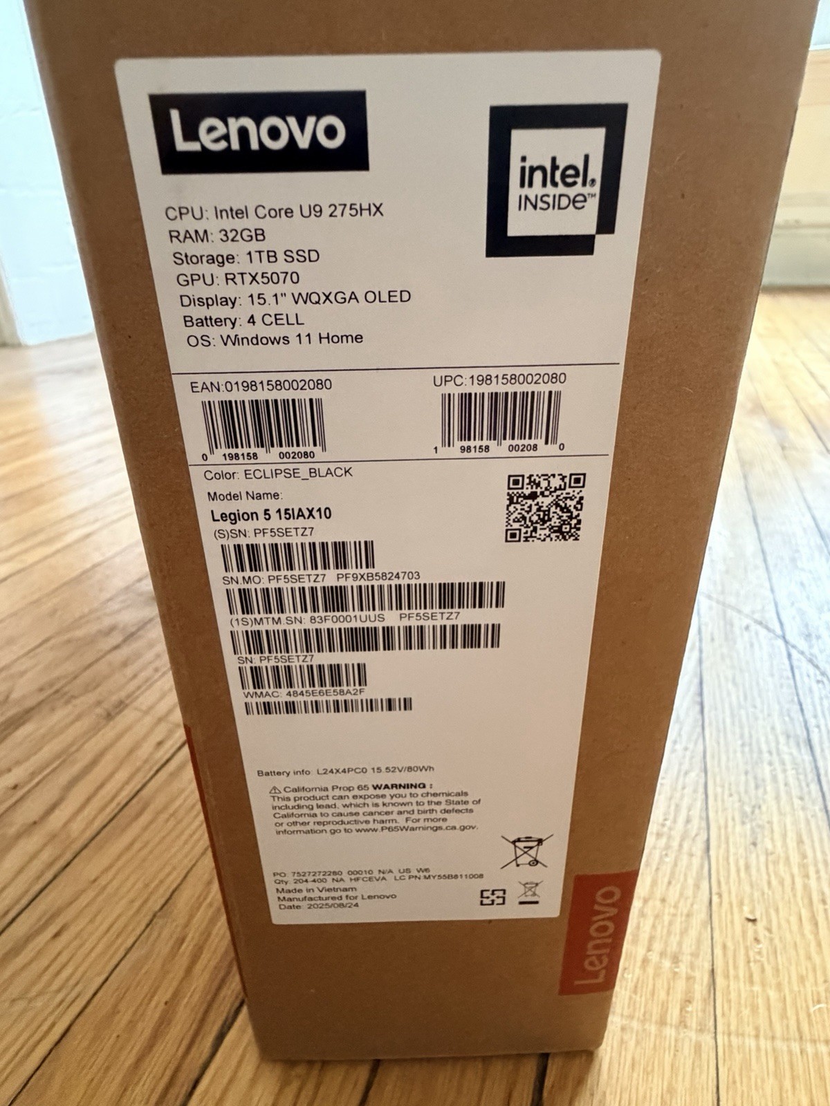 Lenovo Legion 5i 15.1” OLED Laptop/Intel Core Ultra 9/ RTX 5070/32GB RAM/1TB SSD