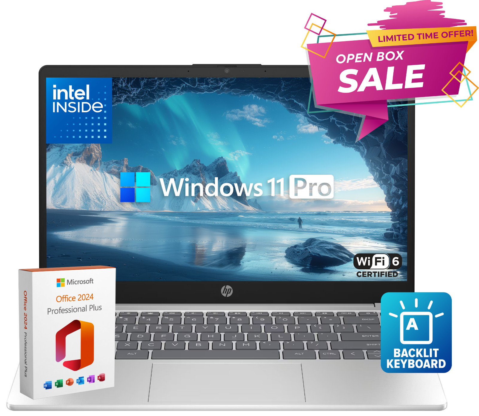 HP Laptop Computer 14″ Quad-Core Intel N200, 16GB RAM 628GB Storage, Win 11 Pro