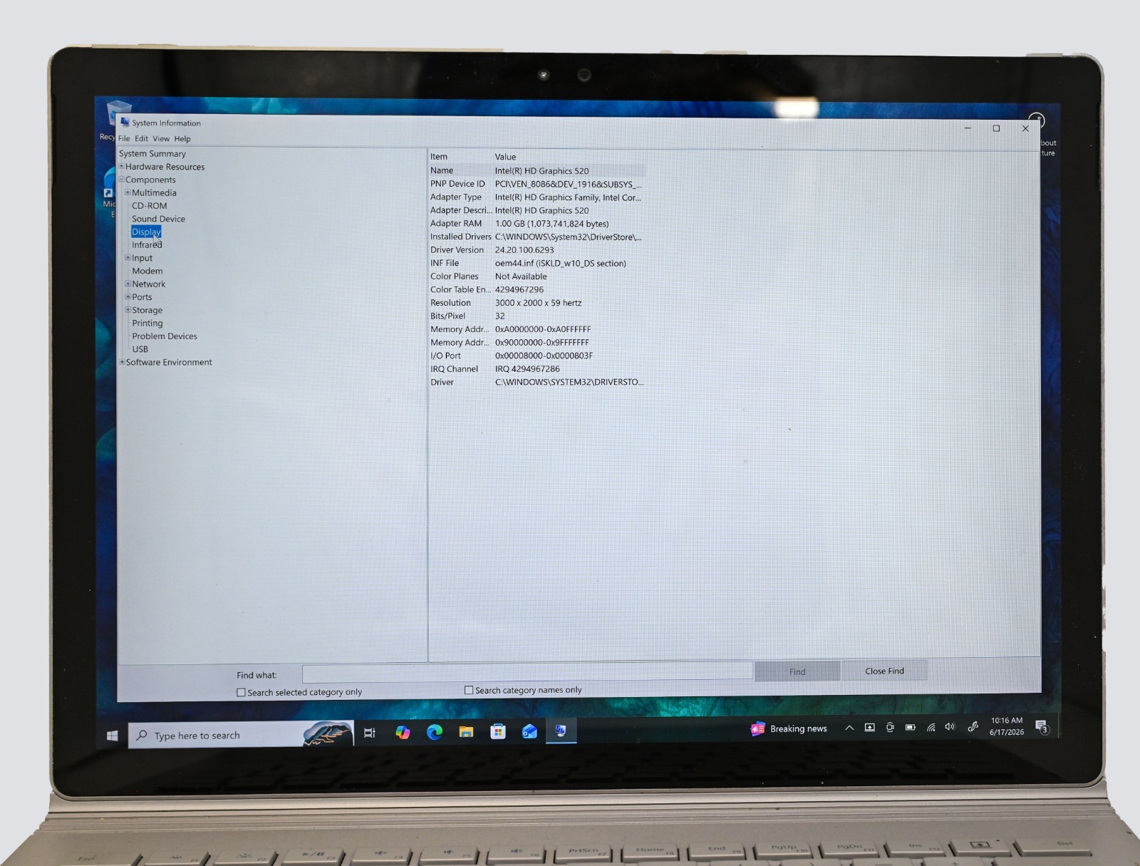 Microsoft Surface Book Intel core i5-6300u 2.4GHz 8GB RAM 256GB SSD Windows 10