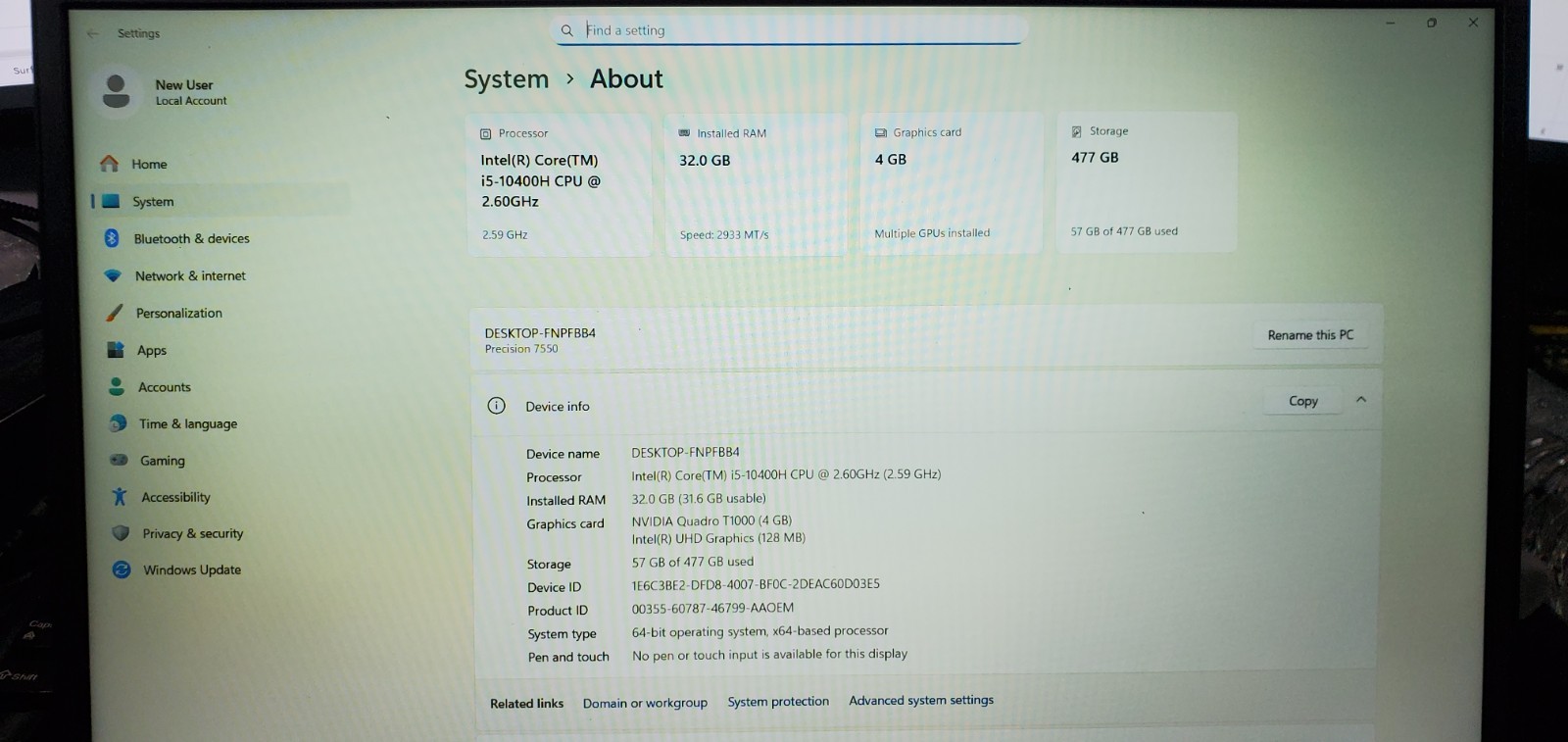 Dell Precision 7550 Laptop Intel Core i5-10th Gen 32GB RAM 512GB SSD W11P