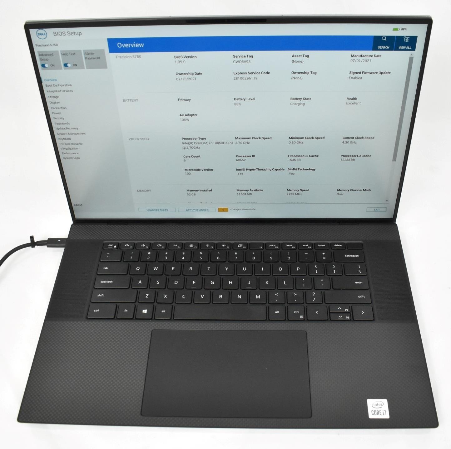 Dell Precision 5750 i7-10850H 2.7GHz 32GB 512GB SSD No OS 17″ NVIDIA T2000