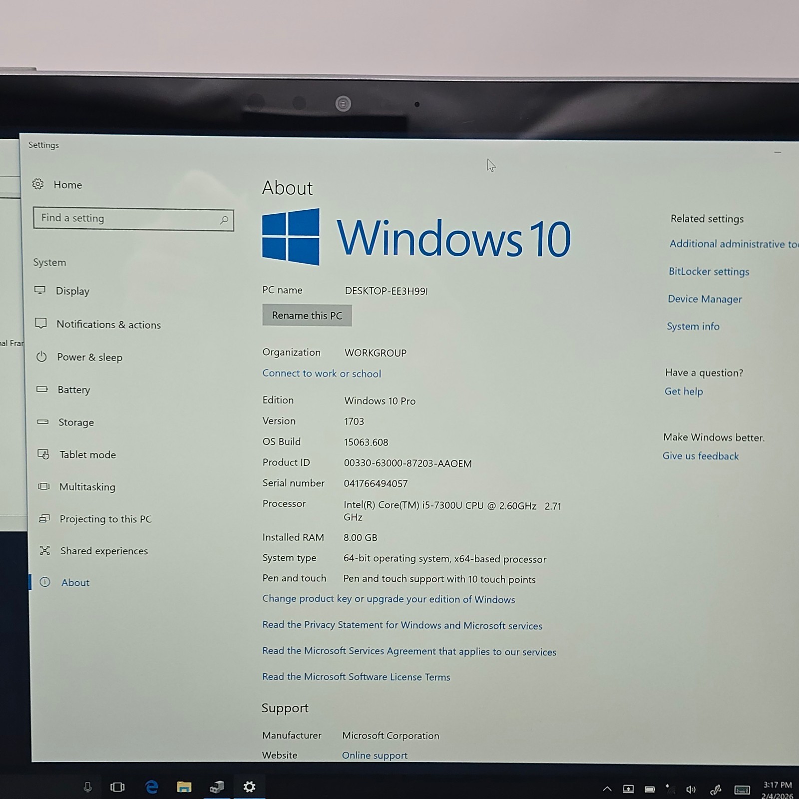 Microsoft Surface Book 2 i5-7300U 8GB RAM 128GB Win 10 Pro NO AC MISSING FEET
