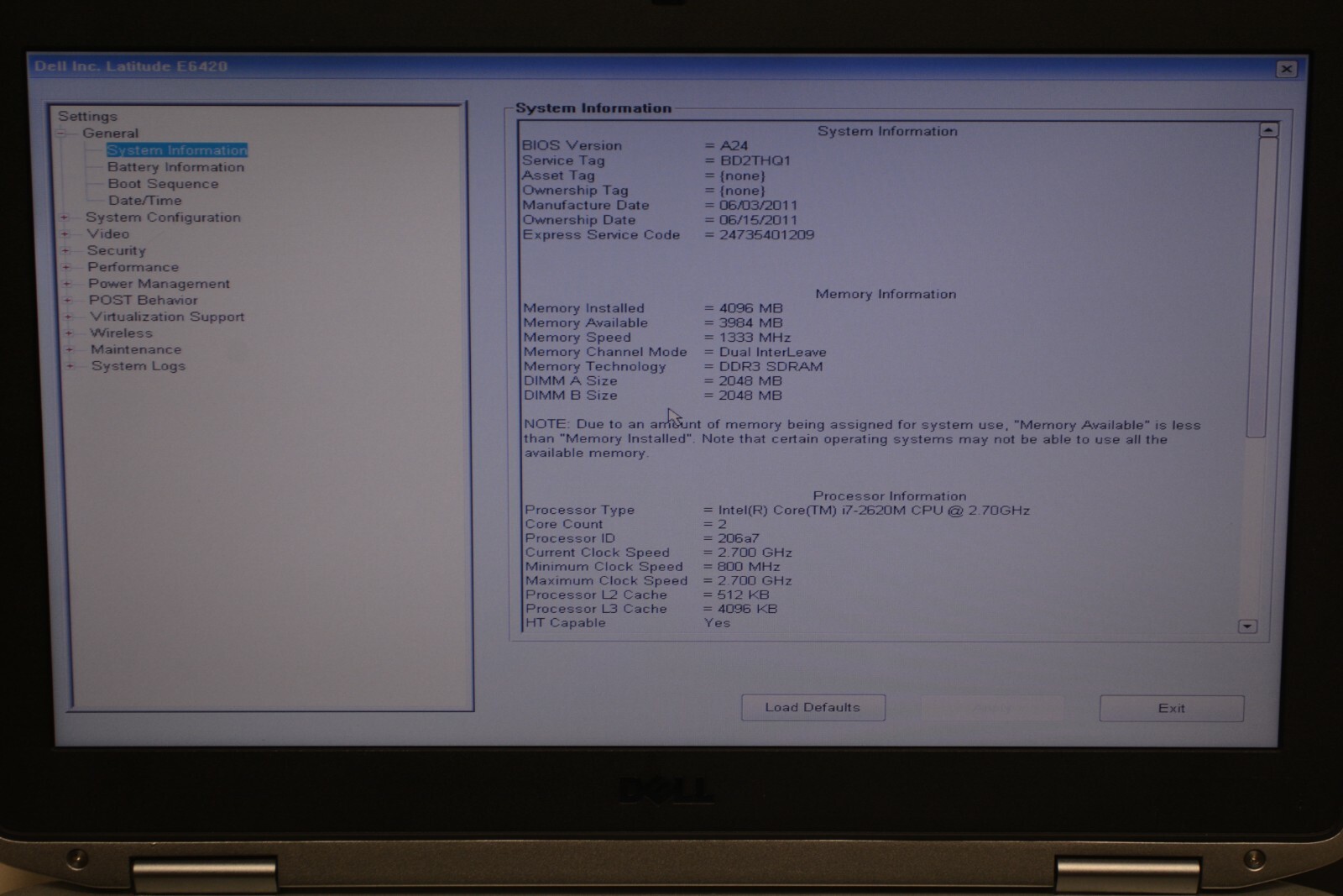 Dell Latitude E6420 14″ Intel i7-2620M 2.7GHz 4GB Ram No HD #Z435