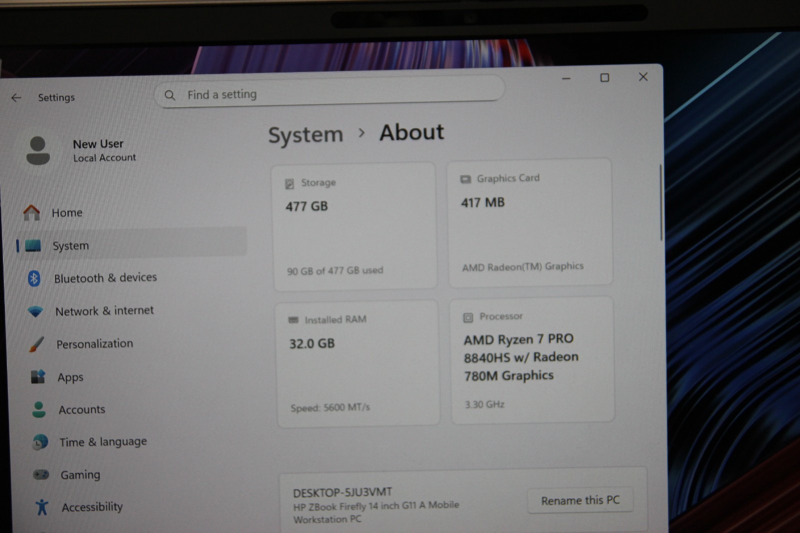 HP ZBook Firefly 14″ G11 A Ryzen 7 PRO 8840HS 3.3GHz 32GB 512GB Windows 11 Pro
