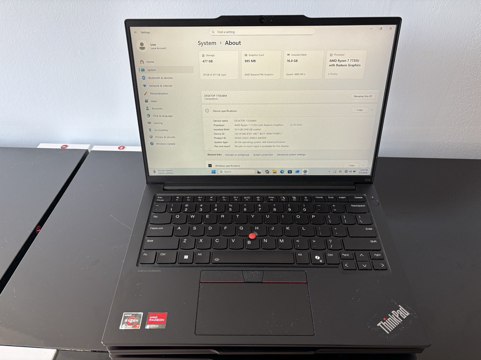 Lot Of 3 Lenovo ThinkPad E14 14″/ AMD Ryzen 7- 7735U/ 16 GB RAM /512 GB