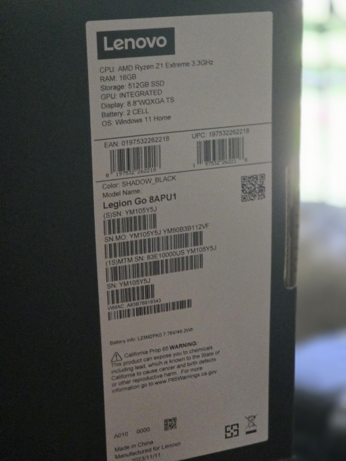 Lenovo Legion Go Z1 Extreme 512GB w Dock And Grip Connector CLEAN