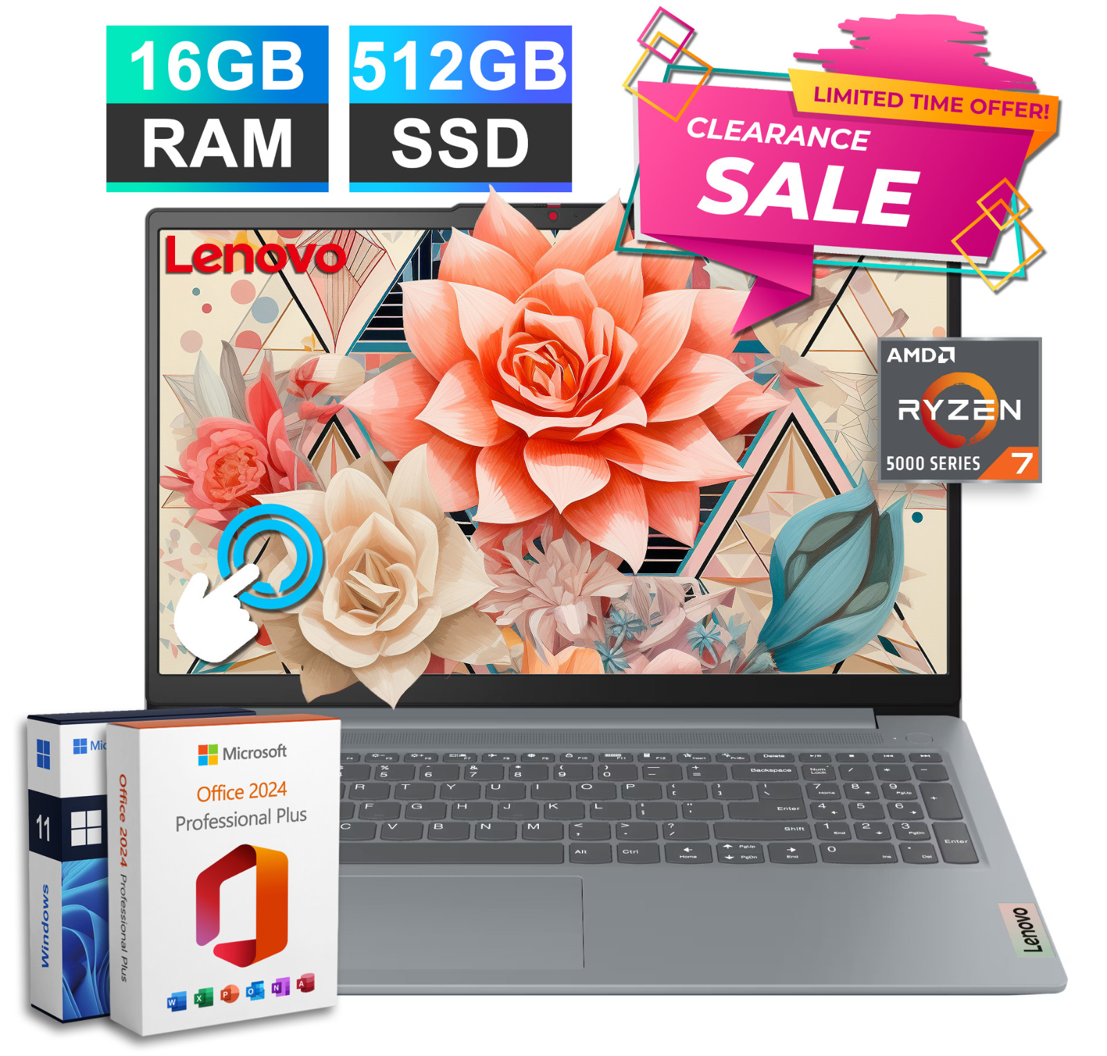 2026 Lenovo Slim 3 Business Laptop 15.6″ Office Ryzen 7 16GB RAM 512GB SSD Touch