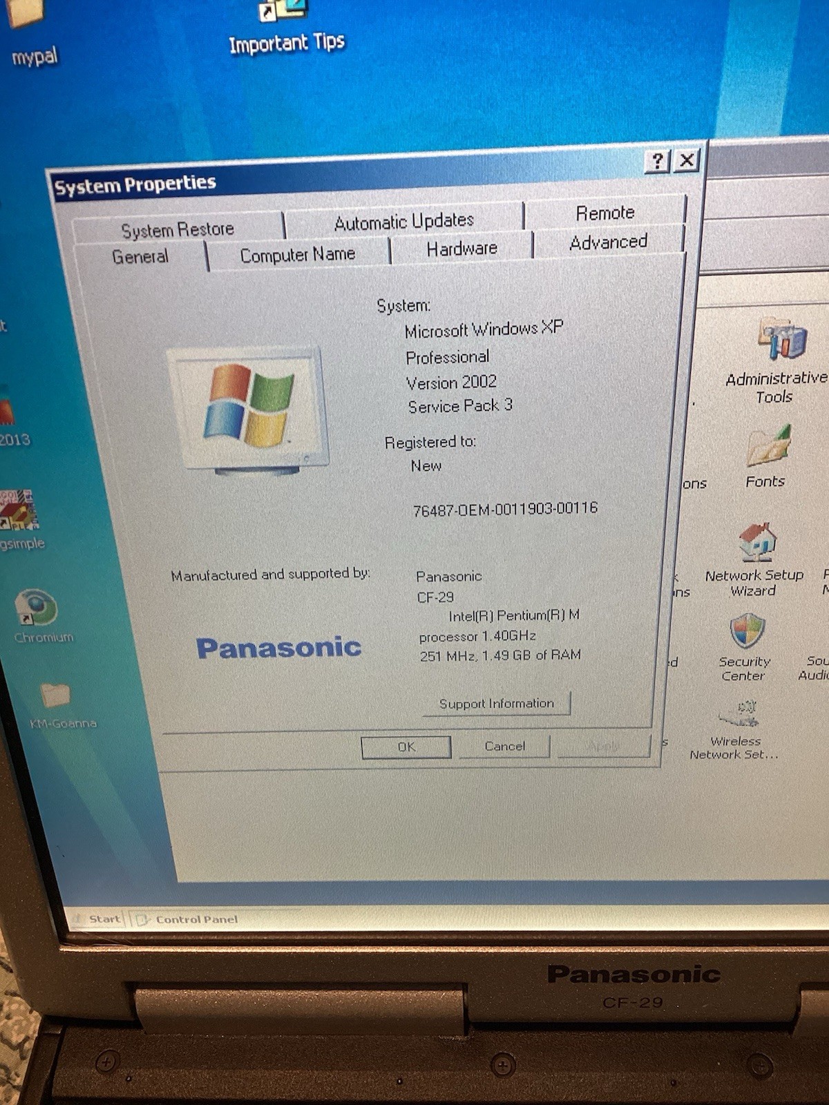 Panasonic Toughbook CF-29 13.3″ Pentium M 1.40GHz 1.49GB 56GB HDD WinXP Pro