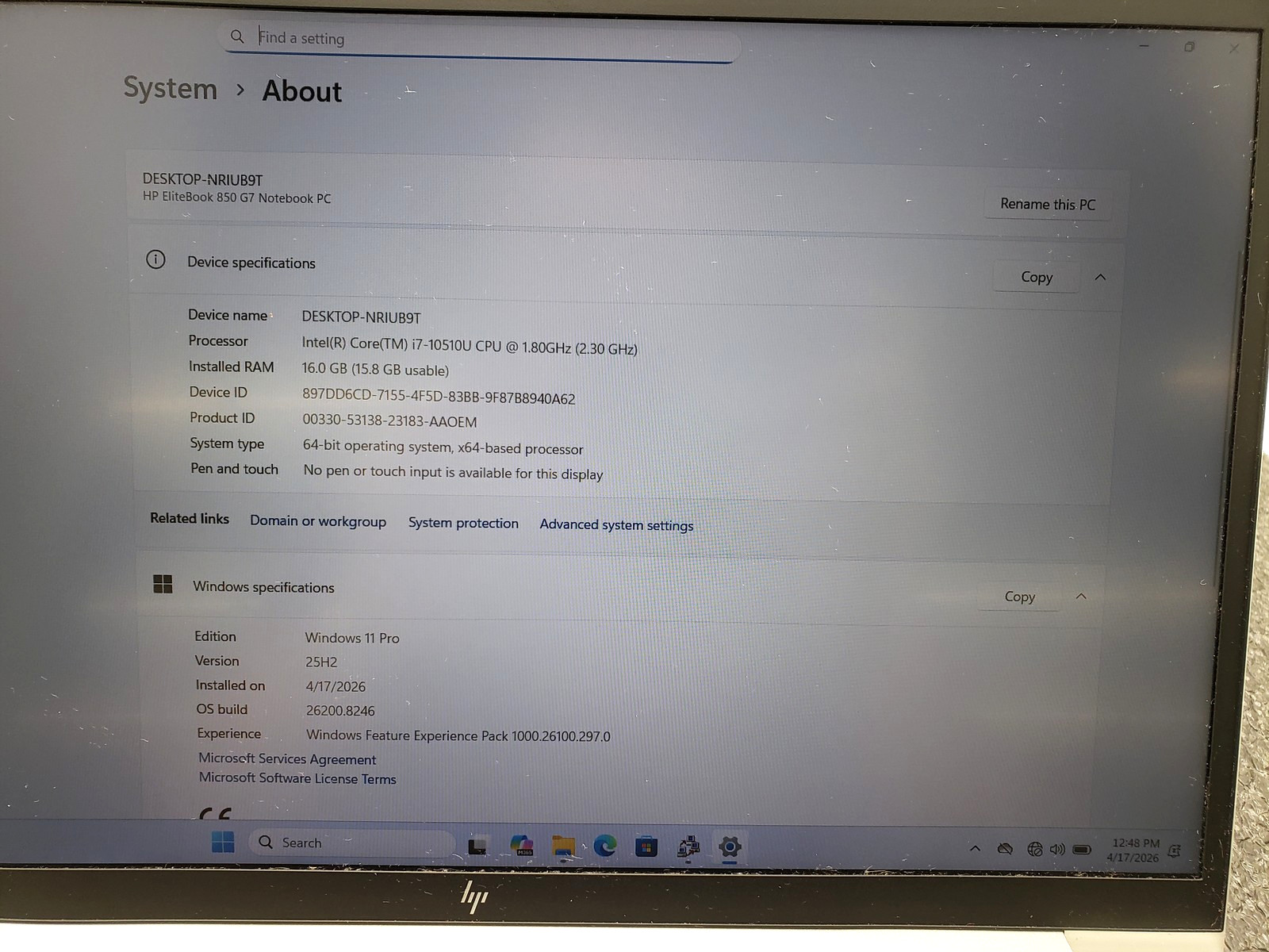 HP EliteBook 850 G7 i7-10510U 32GB RAM 512GB SSD 15.6″ Laptop PC Win 11 pro.