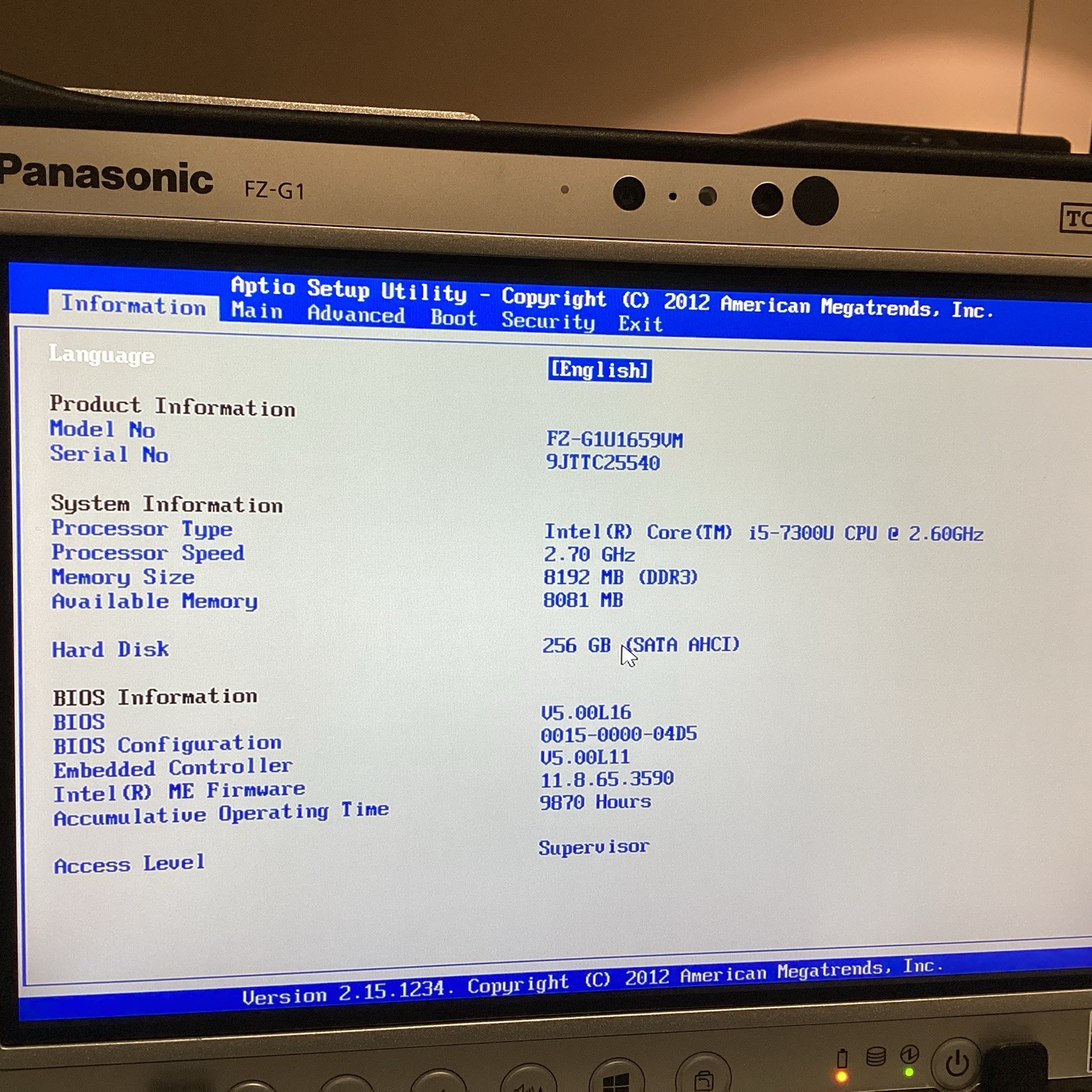 Panasonic Toughpad FZ-G1 MK5 i5 7300U@2.60GHz 8G Ram 256GB SSD W/Keyboard No OS