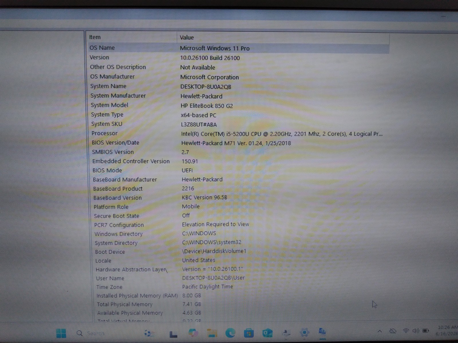 HP ELITEBOOK 850 G2 15.6″ CORE i5-5200U@2.20GHz 8GB RAM 500GB HDD Win 11 Pro