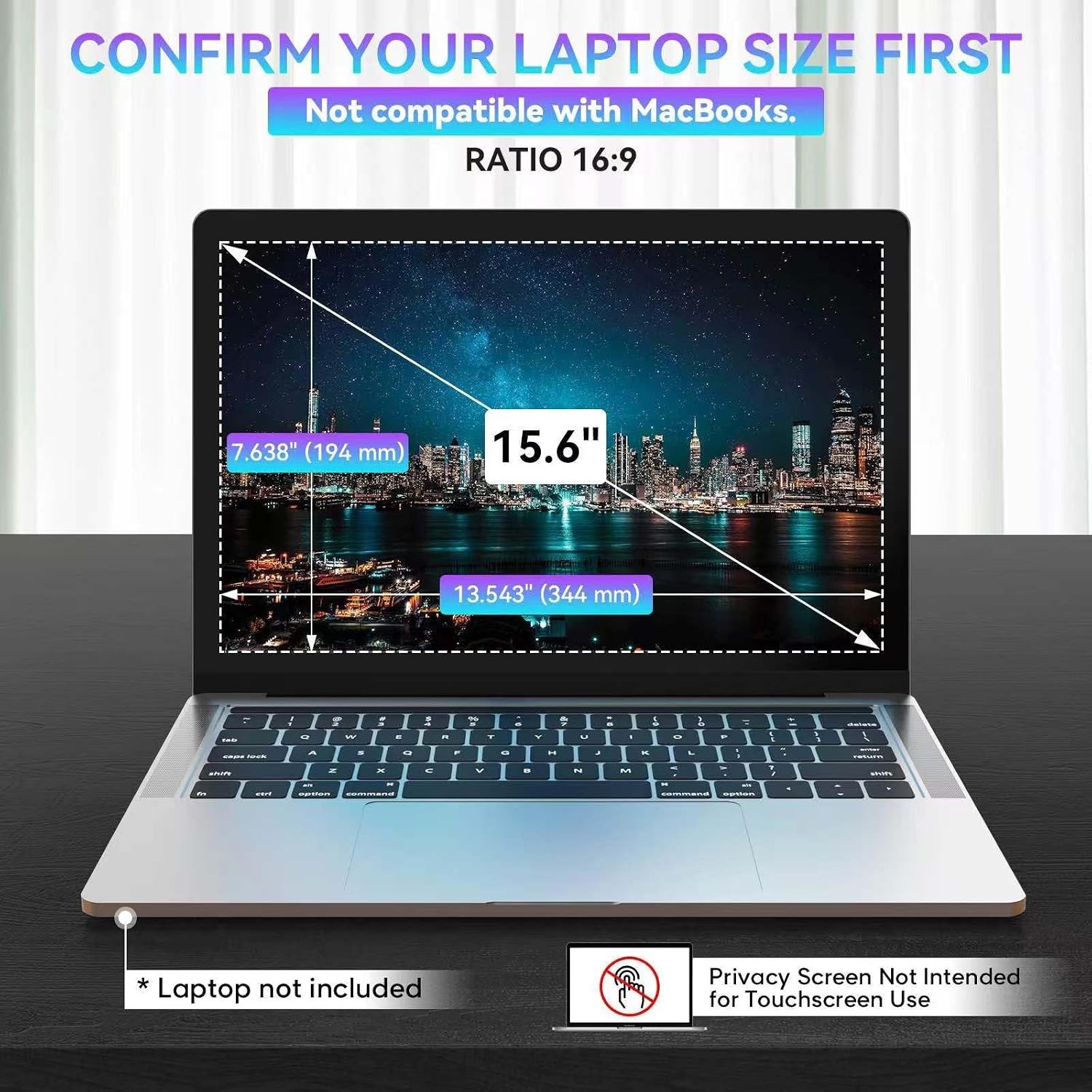 Laptop Privacy Screen 15.6 Inch, Removable 16:9 Aspect Filter Screen Protector