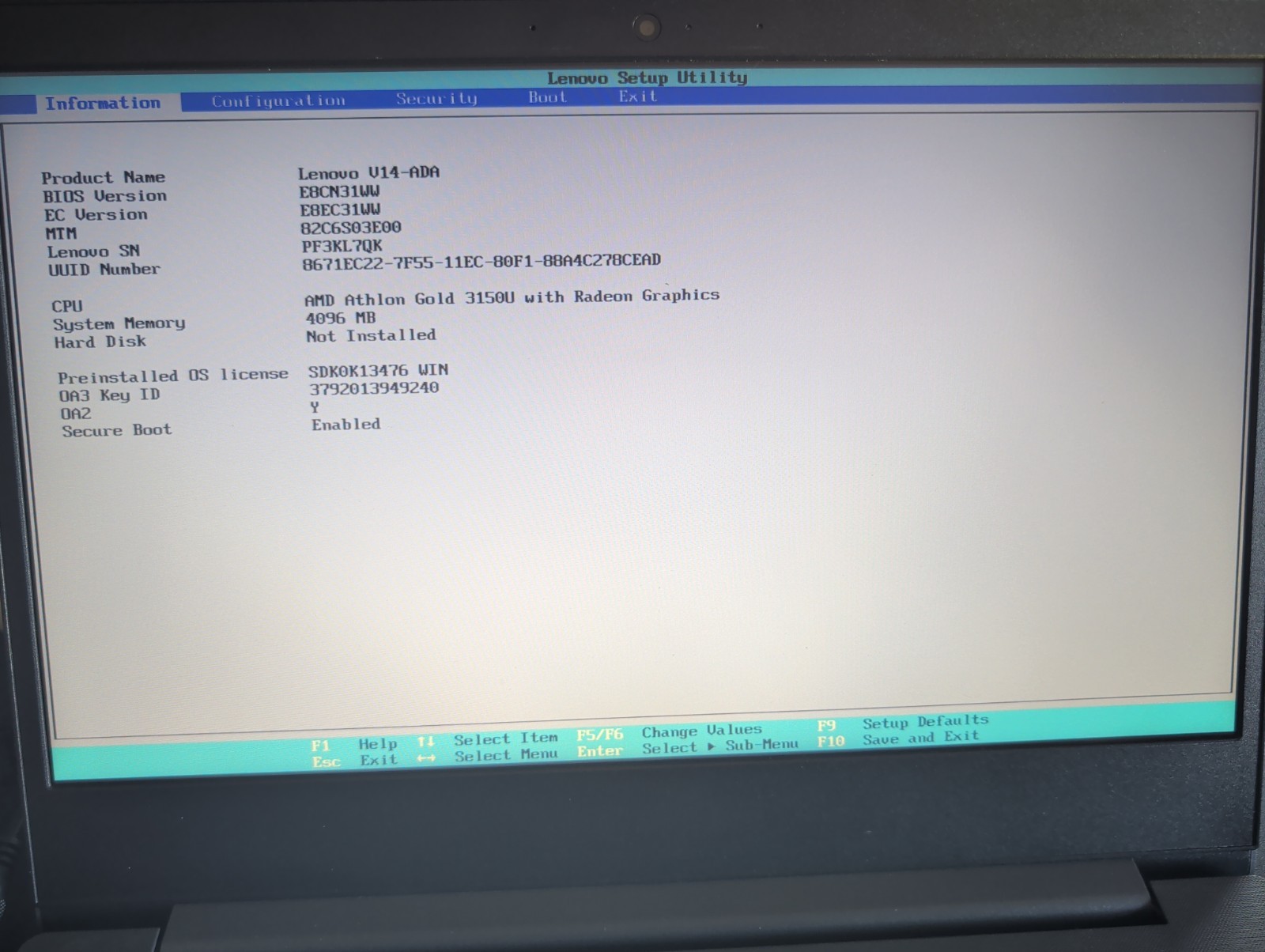 Lenovo V14-ADA 14″ Laptop AMD Athlon Gold 3150U 4gb Ram NO SSD/OS See Desc