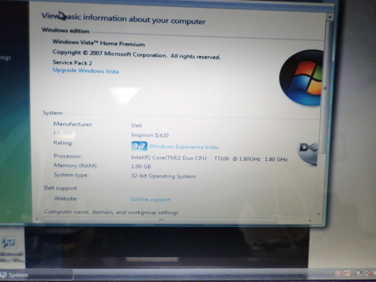 Retro Dell Inspiron 1420 Intel Core 2 Duo 1.8GHz 2GB RAM 160GB HD Windows Vista