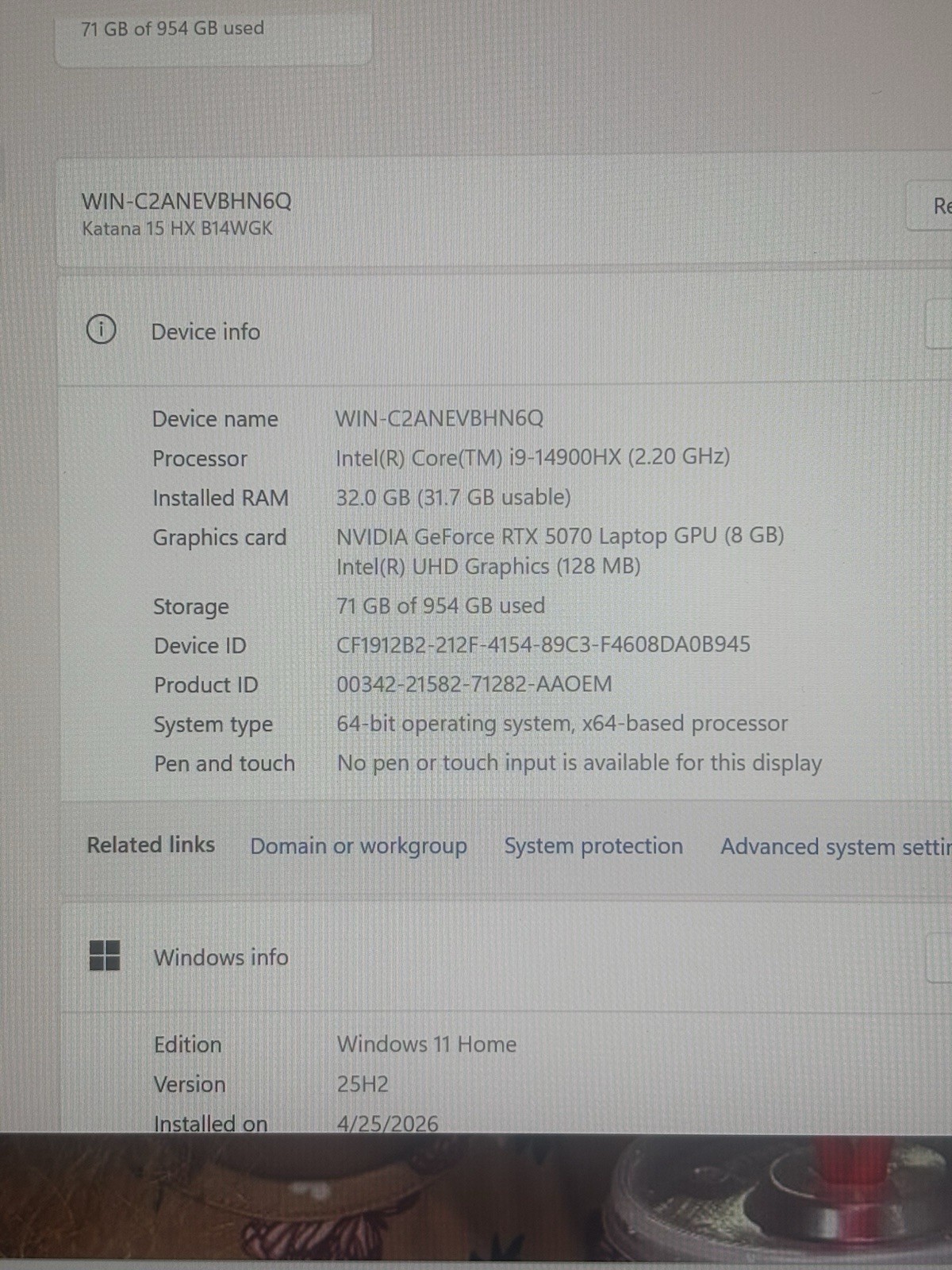 MSI Laptop Katana 15 HX B14WGK +QHD 15.6″ Intel Core i9-14900HX 1TB RTX 5070