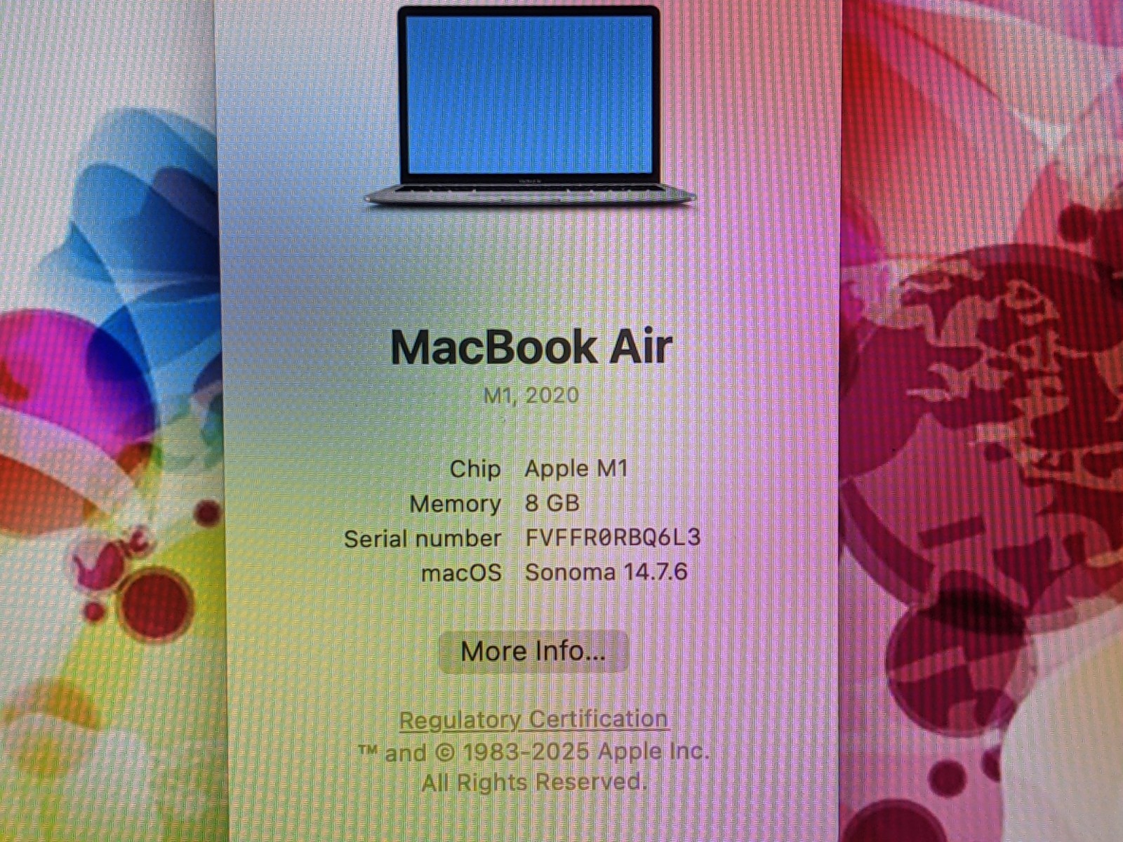 Apple MacBook Air A2337 (2020) M1 8CPU/7GPU 8GB 128GB 13.3″ OS Sonoma MGN63LL/A