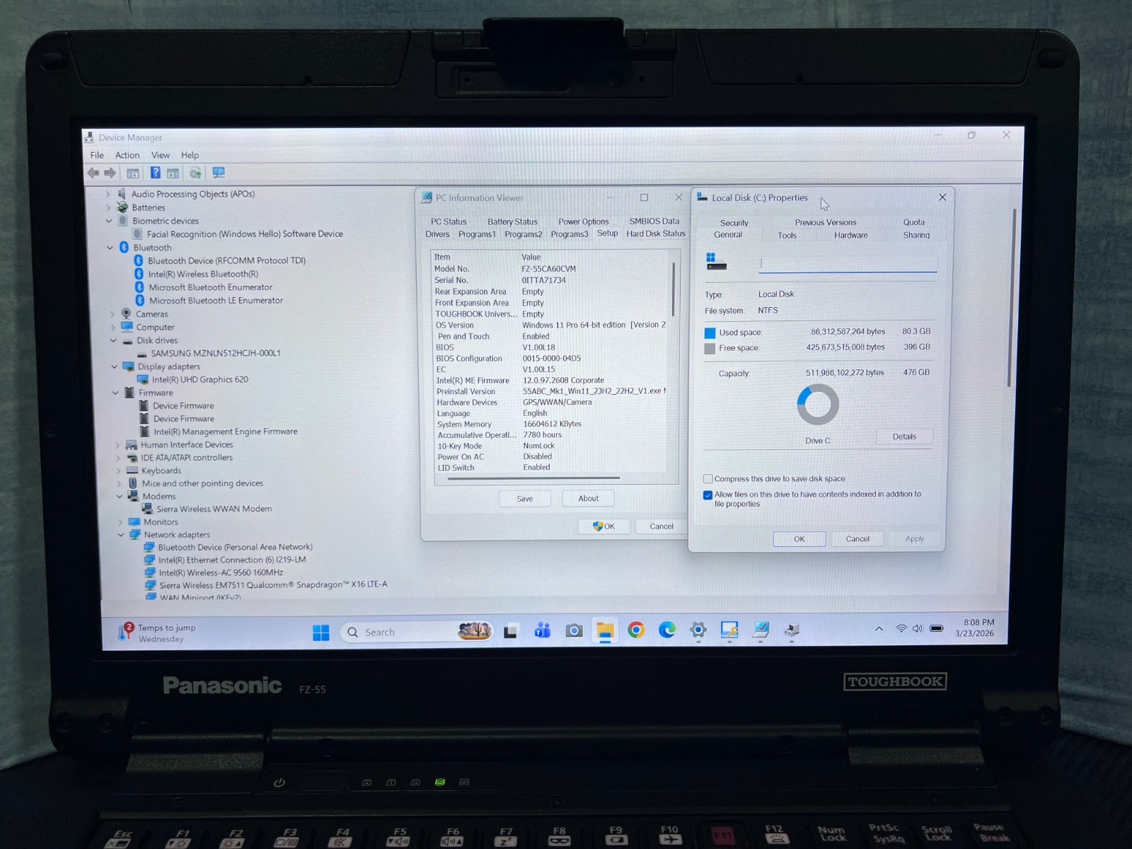 FZ-55CA60CVM, Intel core i7-8665U,512GB SSD,16GB Mem, Touch, HDMI, 4G LTE, GPS,
