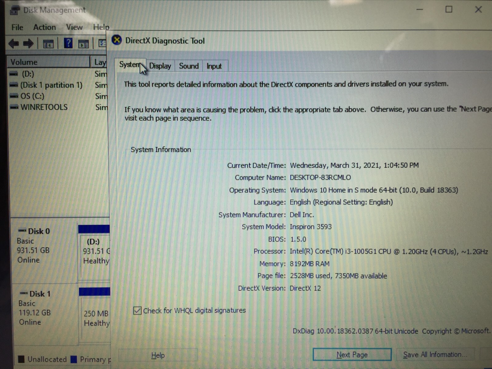 Dell Inspiron i3593-3992BLK 15.6″ Touch Laptop/i3-1005G1/8GB/128GB SSD+1TB HDD/W
