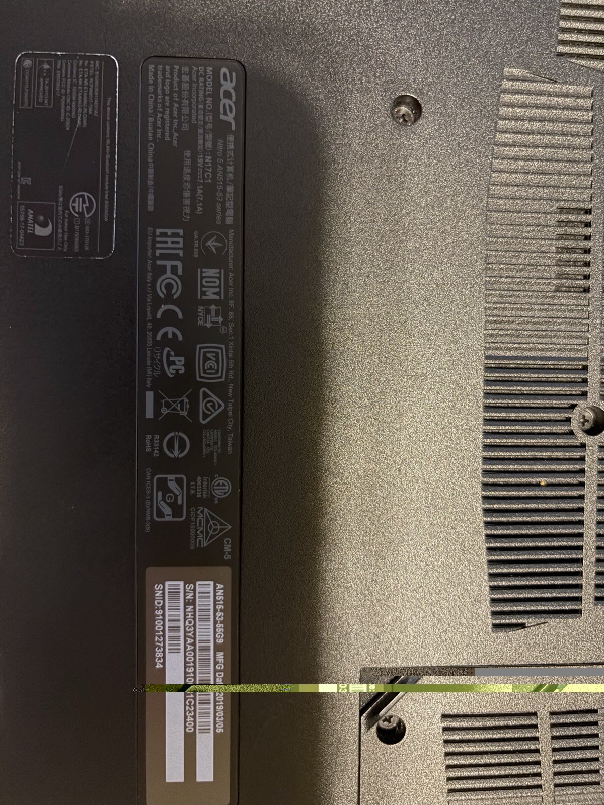 Acer Laptop Nitro 16 Inch GeForce GTX I5 Not Working And No Charger