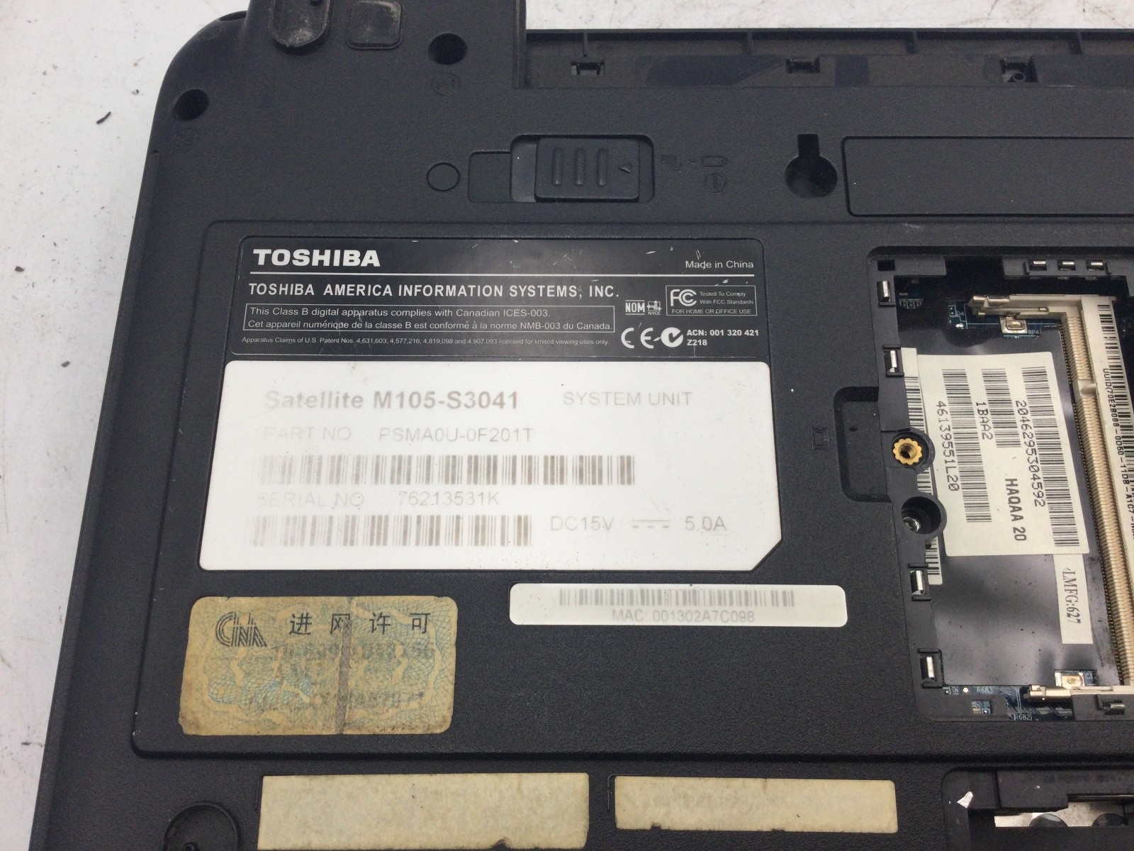 SATELLITE M105-S3041 – FOR PARTS – INTEL CORE SOLO – NO RAM -READ DESCRIPTION-BB