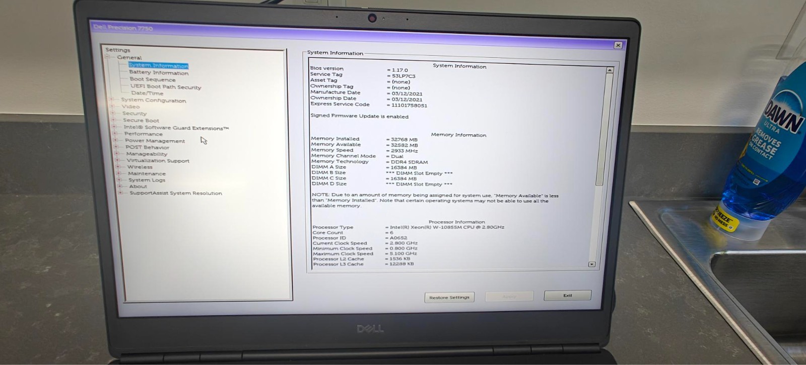 5A.Dell Precision 7750(Xeon W-10855M, 32GB Ram, 1TB SSD Nvidia Quadro RTX 4000)