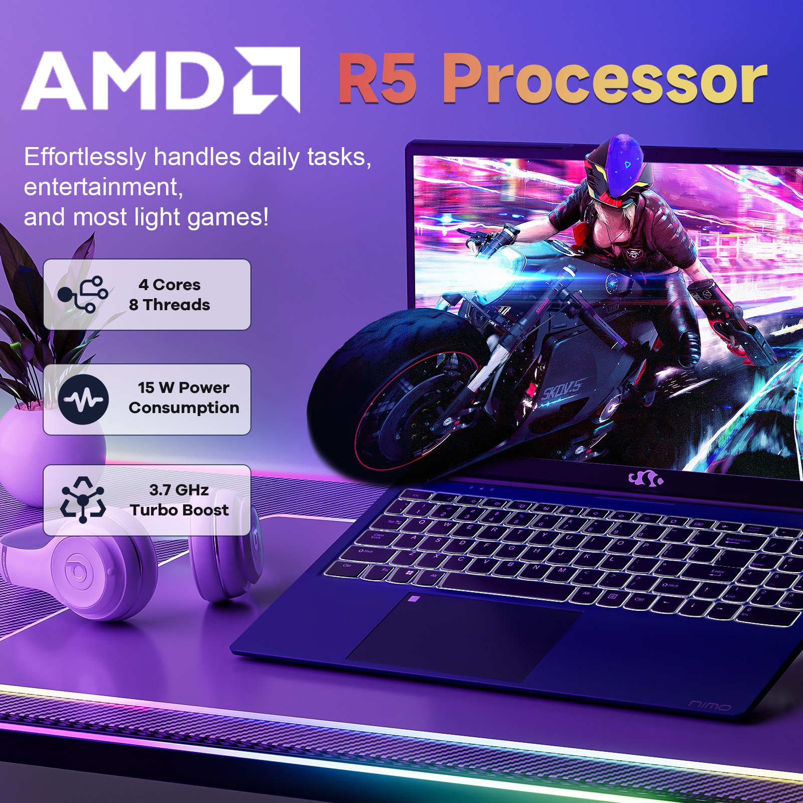 NIMO 15.6″ FHD Laptop AMD Ryzen 5 3500U 16GB RAM 512GB SSD Win 11 Wi-Fi 5 BT5.2