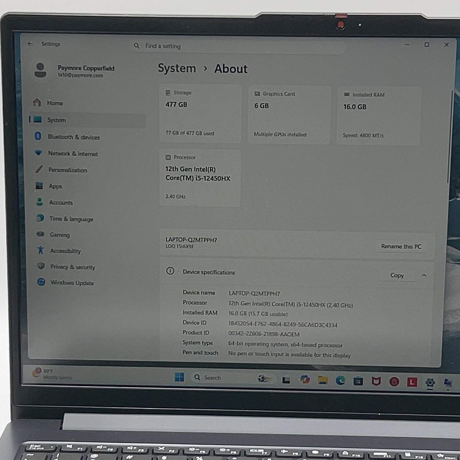 Lenovo LOQ 15IAX9E 15.6″ I5-12450HX 2.4GHz 16GB RAM 512GB SSD GeForce RTX 4050