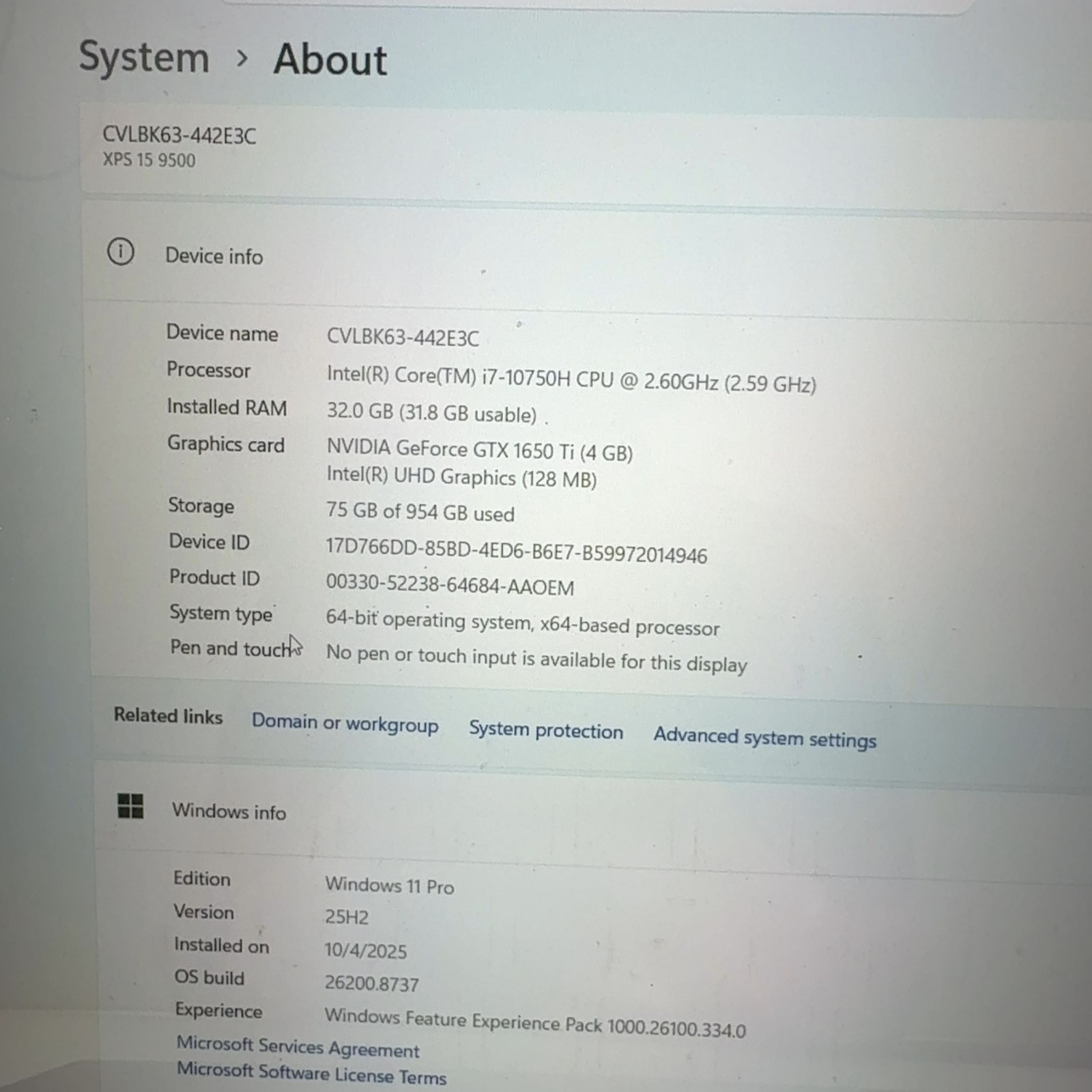 Dell XPS 15 9500 Laptop i7-10750H 32GB RAM 1TB NVMe SSD Win 11 Pro