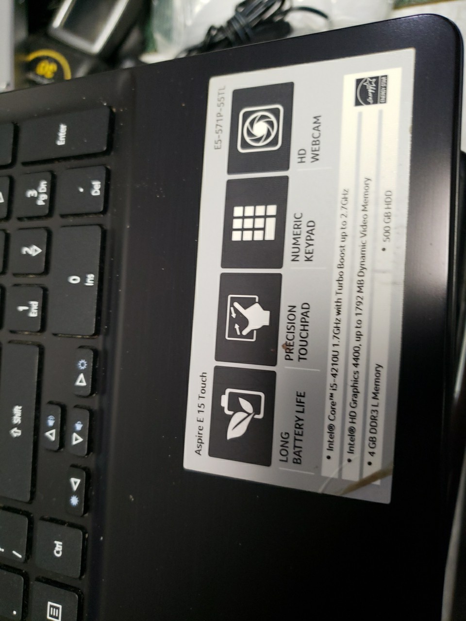 Acer Aspire E5-571P-55TL QUAD i5-4210U 1.7GHz 4GB WIN 10 NO POWER CORD FREE SHIP