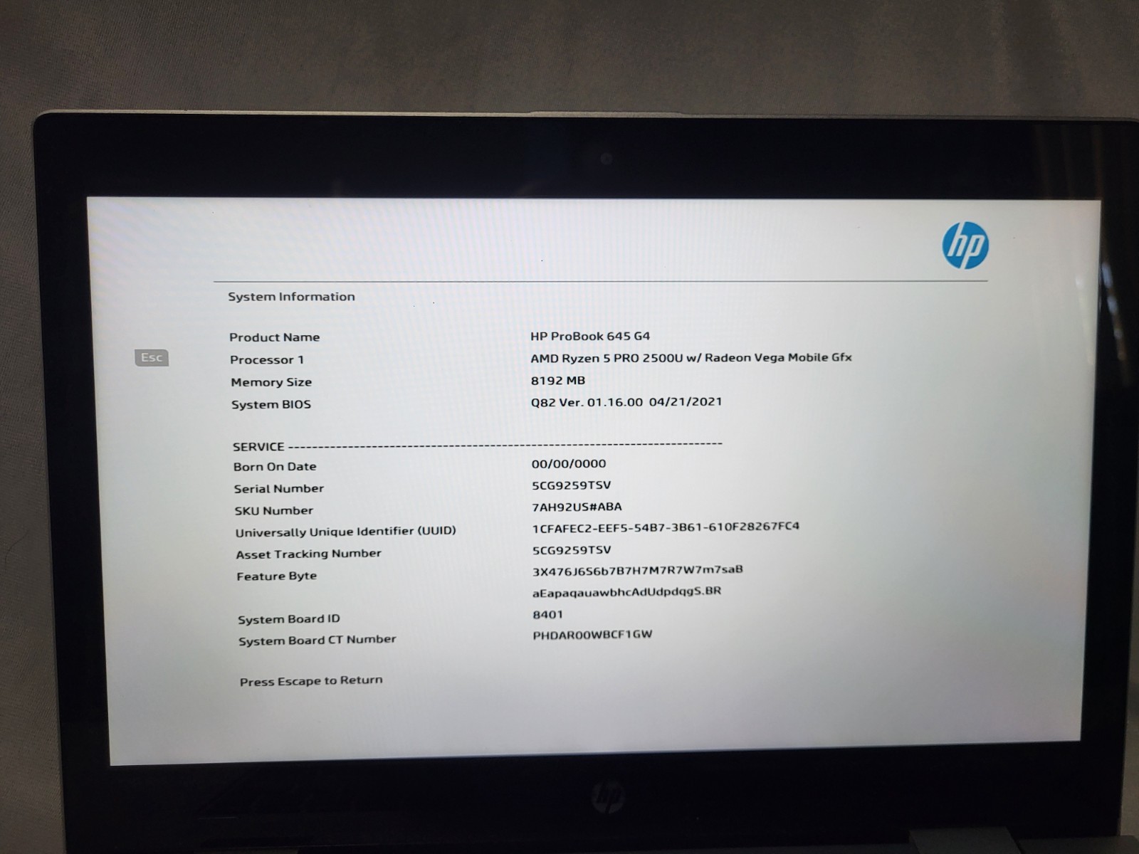 HP ProBook 645 Touch Screen G4 Ryzen 5 Pro 2500u 2.0GHz 8GB No Hard Drive