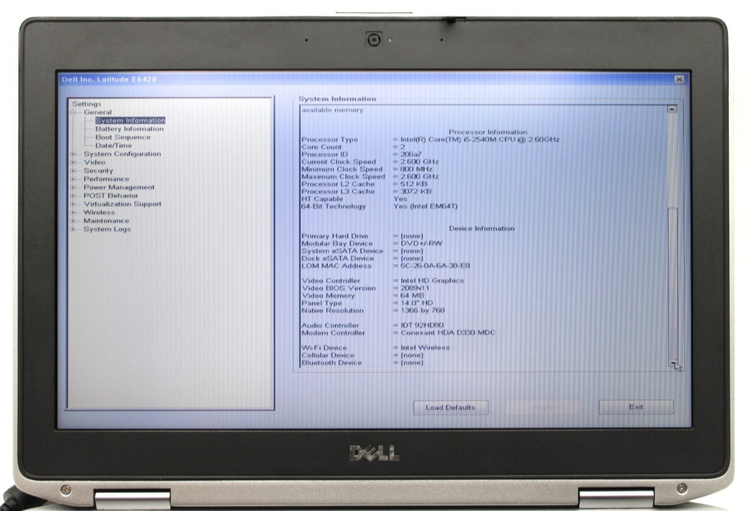 Dell Latitude E6420 i5-2540U@2.6GHz 8GB DDR3 NO STORAGE OR OS *USED/TESTED*