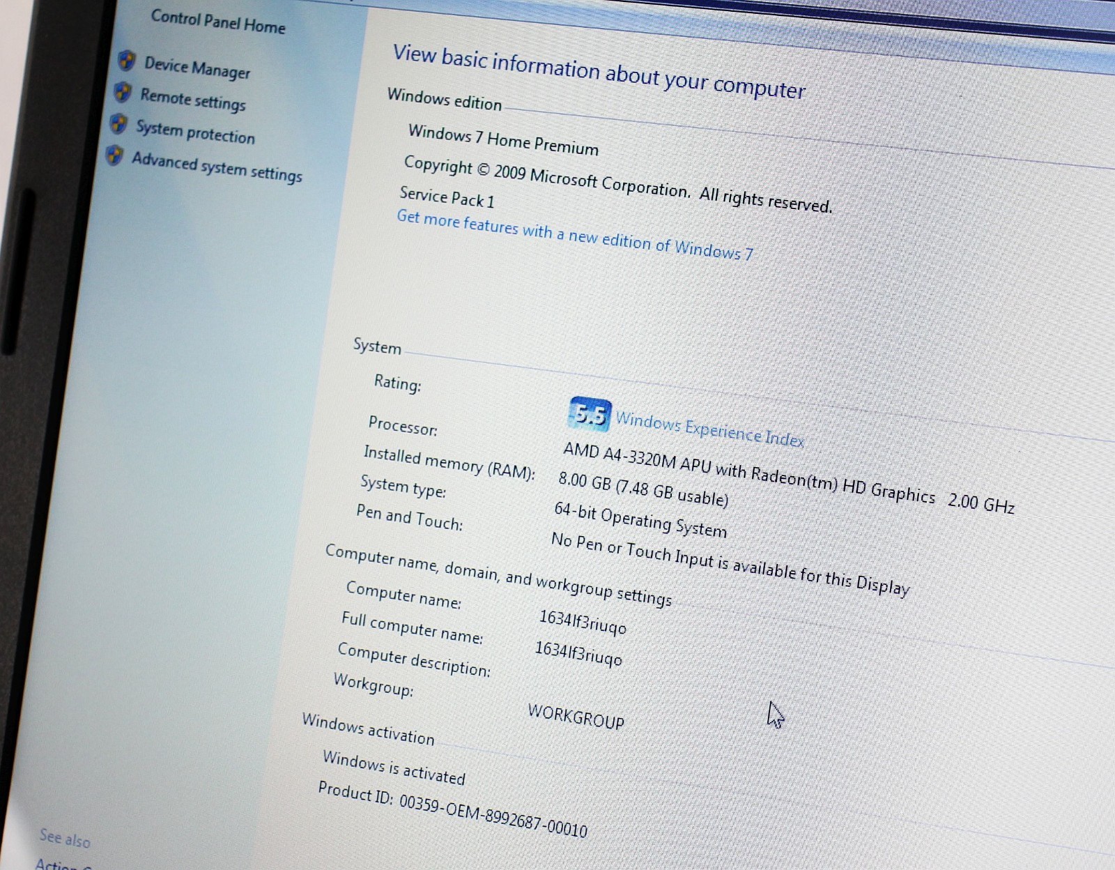 HP PAVILION g7-1320DX ~ AMD A4-3320M/ 17.3″/ 8G RAM/ 320G HD/ WIN 7 ~ SERVICED