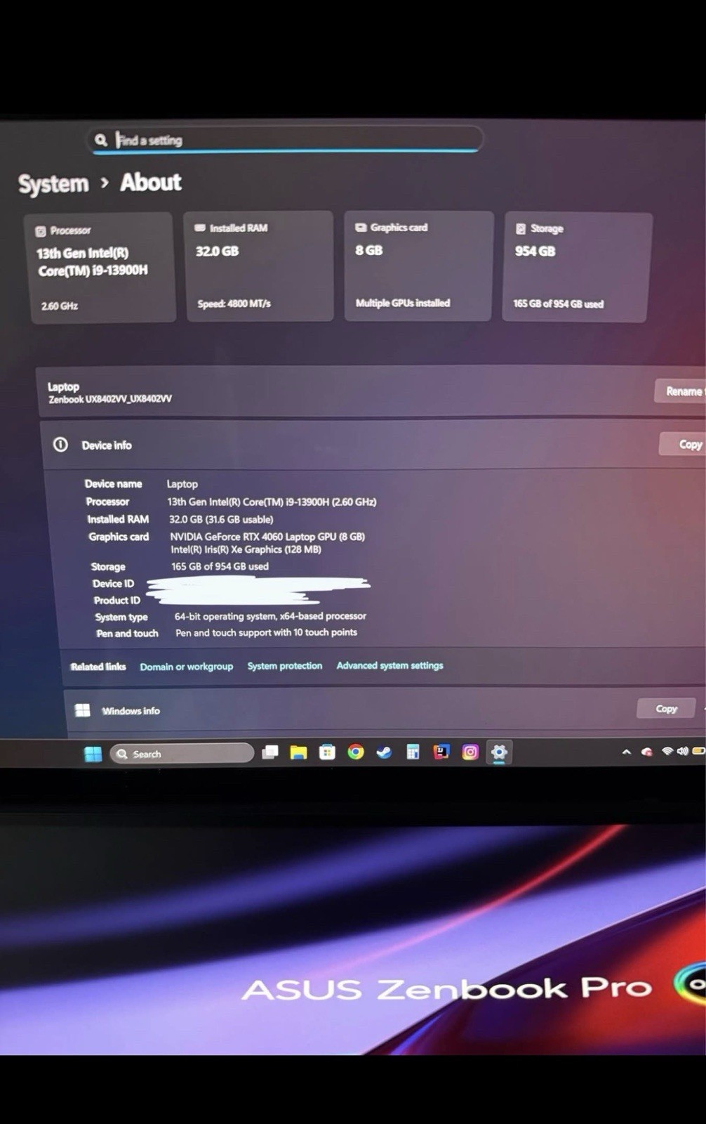 Asus Zenbook Pro 14 Duo Oled UX8402VV 14.5″ i9-13900H RTX 4060 32GB RAM