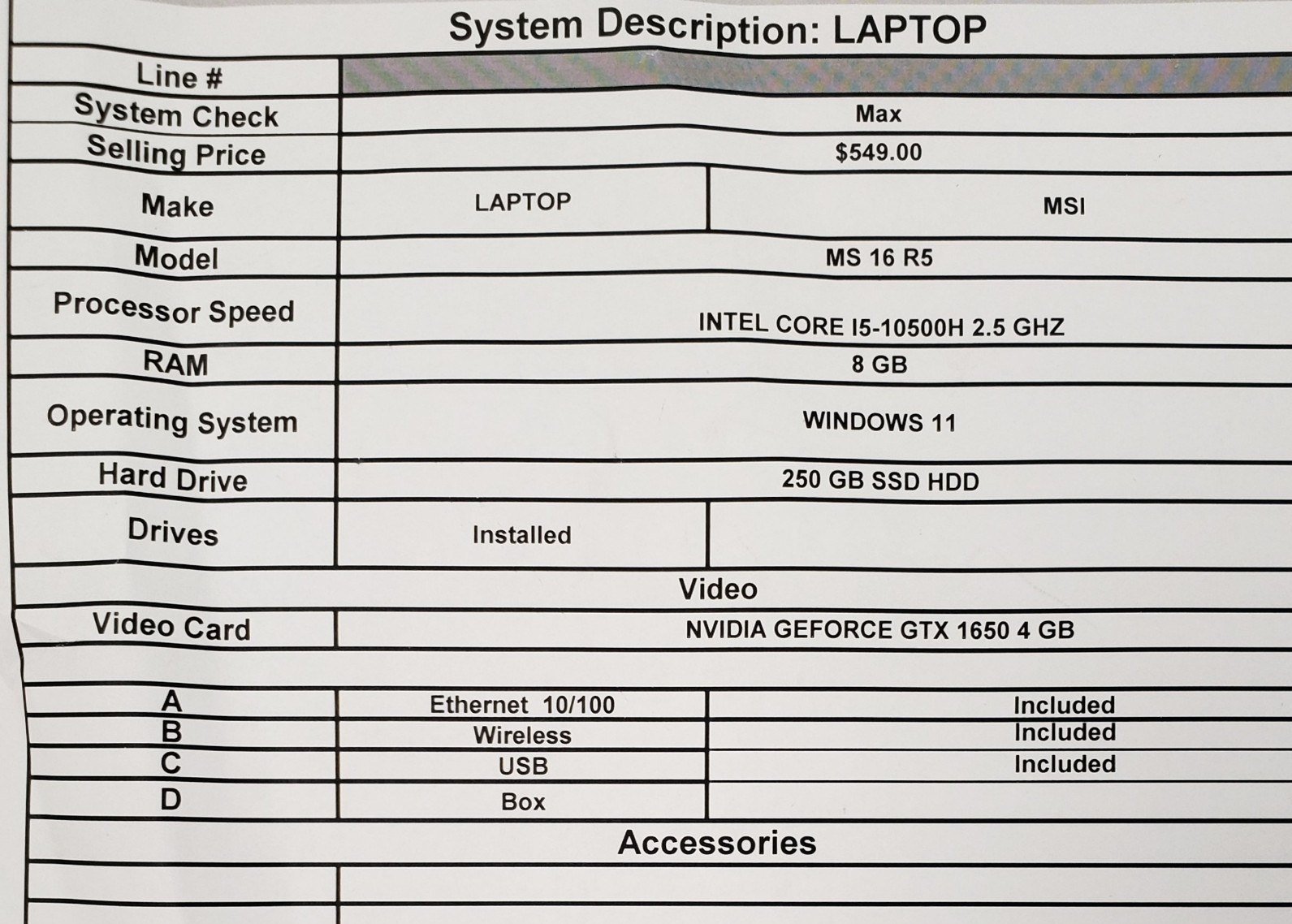 (82890-1) MSI MS-16R5 Gaming Laptop