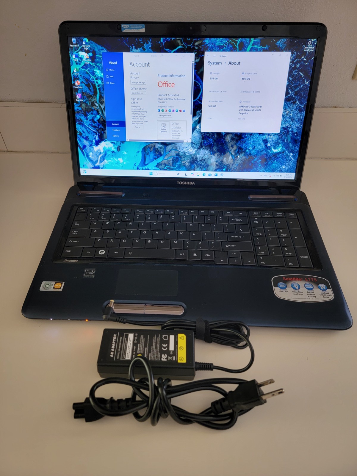 Toshiba L775D-S7340 A6-3420M 16GB RAM 1TB SSD 17″ WIN 11 ENTERPRISE OFFICE 2021