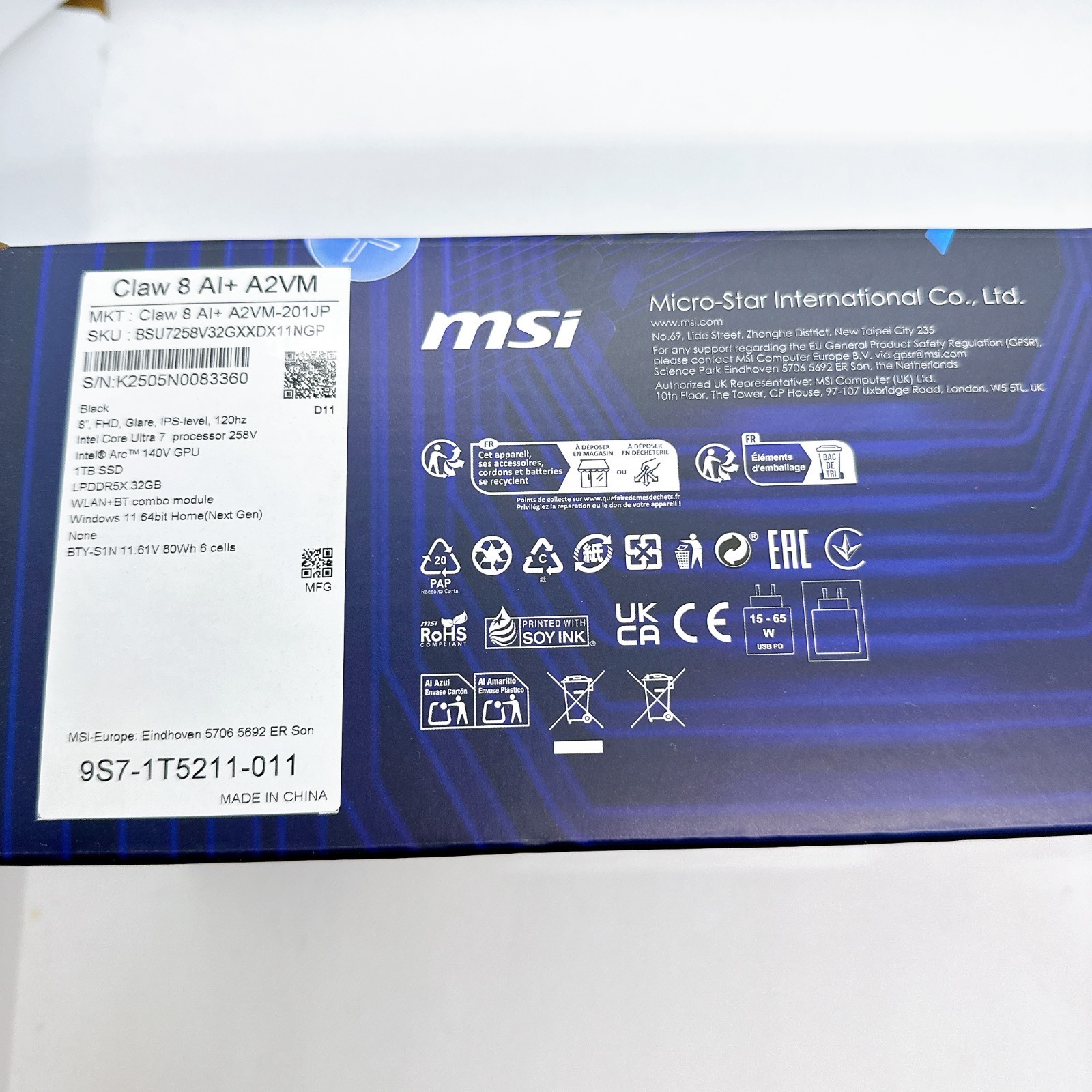 [NEW] MSI Claw 8 AI+ 120Hz 32GB/1TB Gaming Handheld Intel Core 258V CLAW8A2001