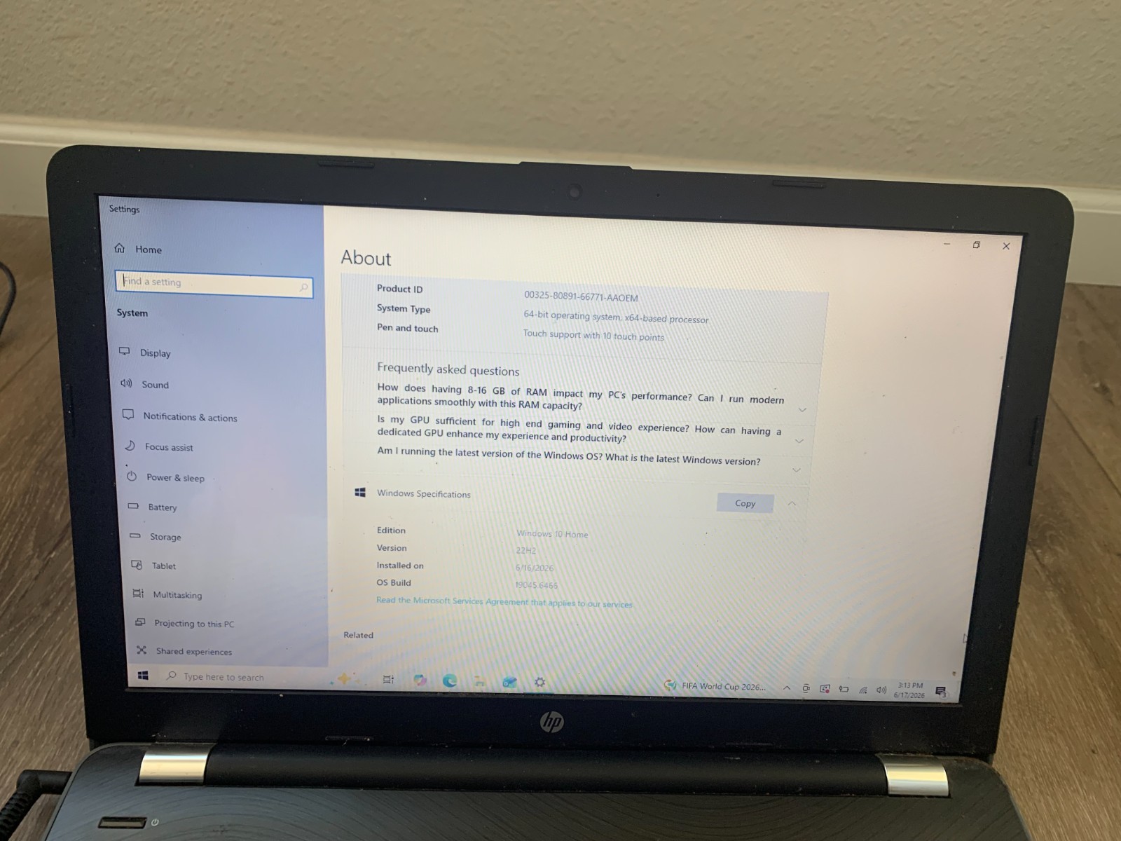 HP 15-bs033cl 15.6″ Touchscreen intel Core i3-7100U 2.40GHz 8GB RAM 1TB Win 10