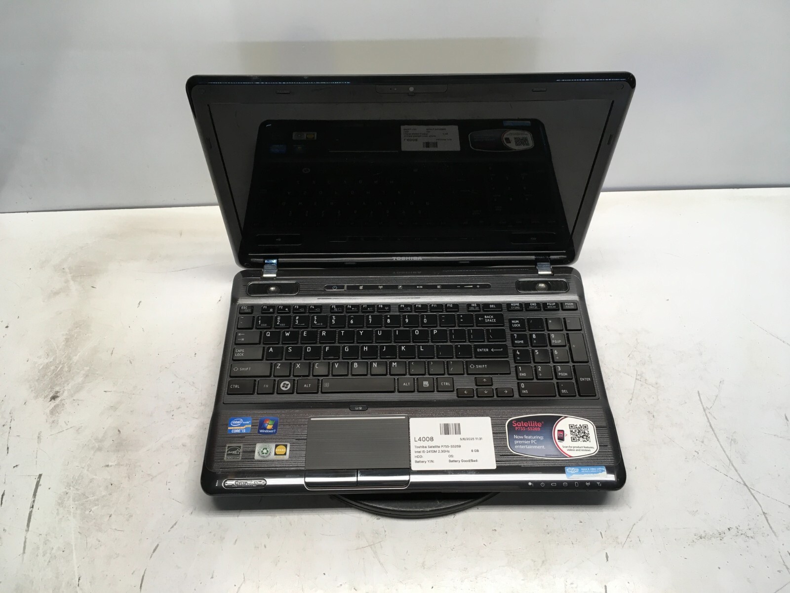 Toshiba Satellite P755-S5269 Intel i5-2410M 2.3GHz 6 GB NO HDD No Batt