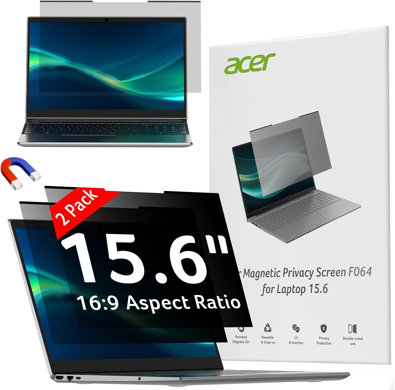 Acer 2-Pack Laptop Privacy Screen for Laptop 15.6 Inch 16:9, Anti-Glare Shield