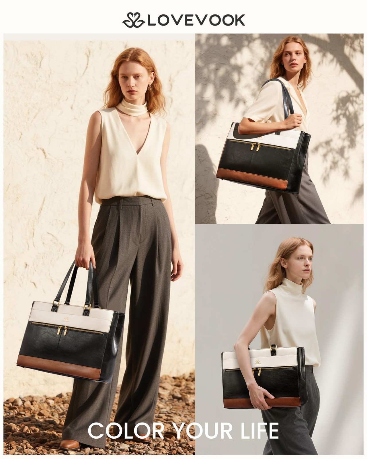 LOVEVOOK Laptop Bag for Women,15.6 Inch Vintage Work Tote Bags for Women,Leather