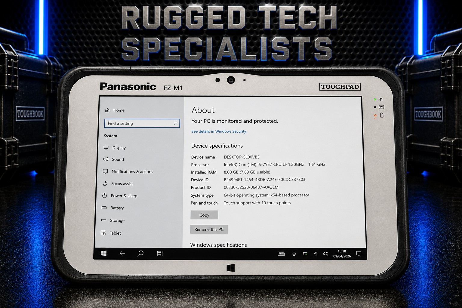 Panasonic ToughPad FZ-M1 MK3 i5 8GB 256GB 4G GPS RJ45 Win 10 Tablet LAN