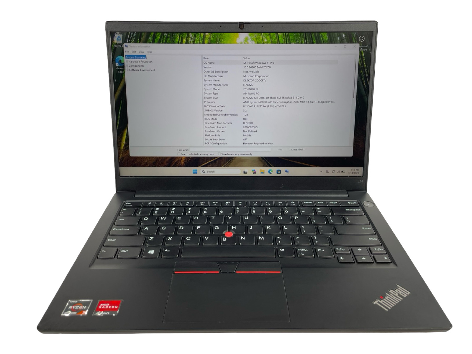 LENOVO THINKPAD E14 GEN 2 |RYZEN 3 4300U |128GB NVME | 12 GB W/OUT AC,WIN10P