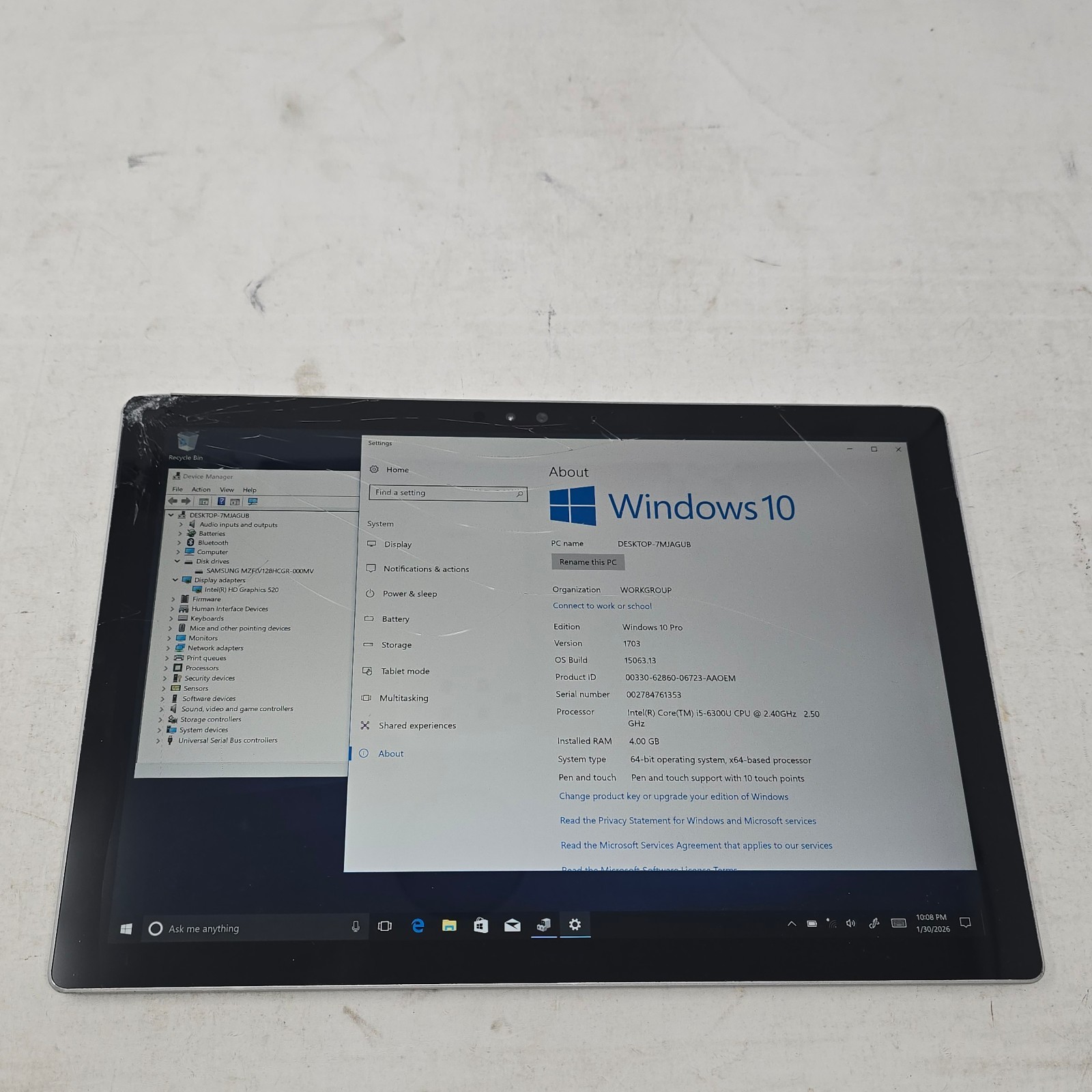 Microsoft Surface Pro 4 Model 1724 Win 10 Pro i5 2.40GHz 128GB 4GB RAM