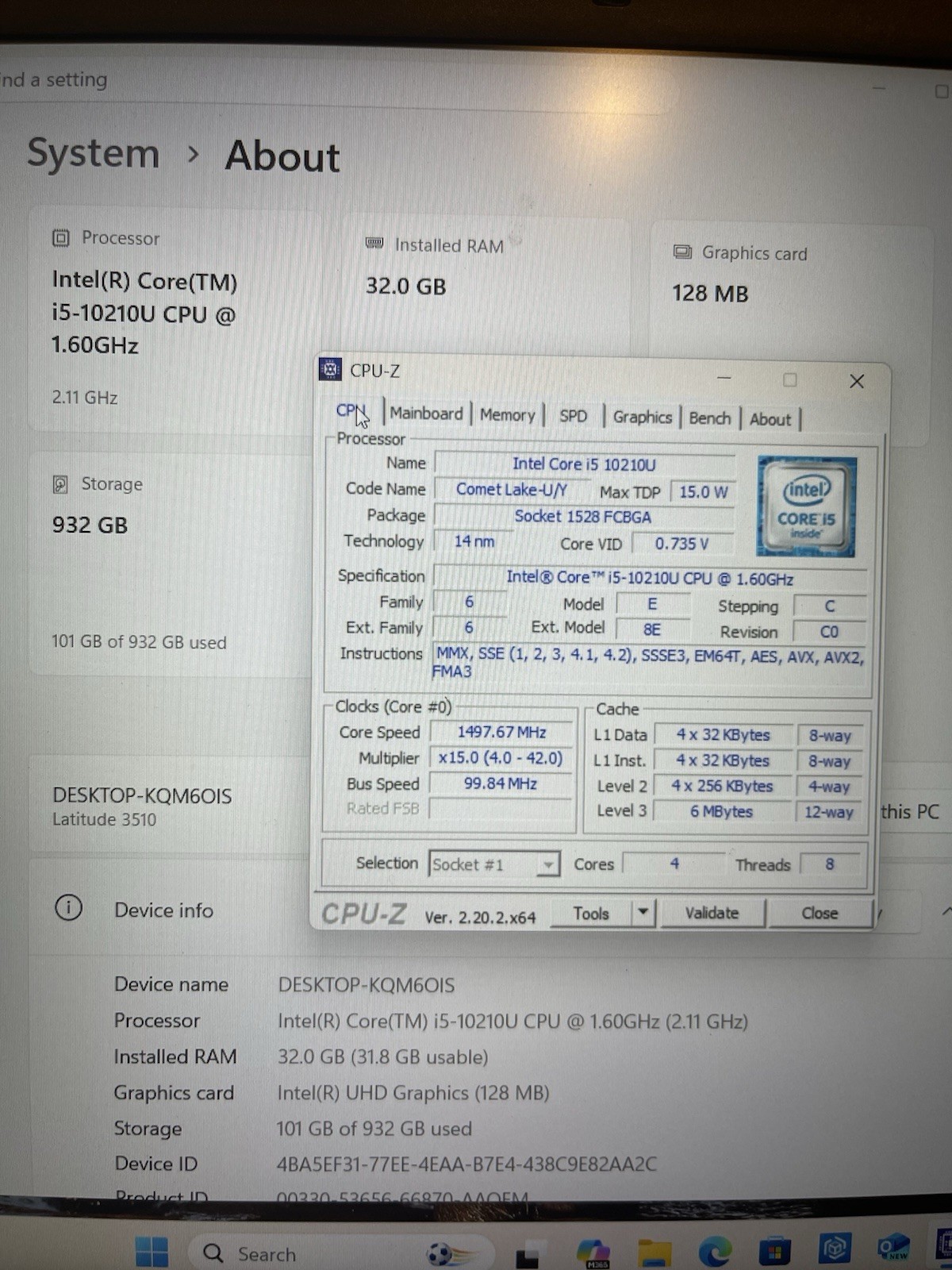 dell latitude 3510 i5-10210u 32gb Ram 1 Tb M.2 SSD Win 11 Pro With Charger