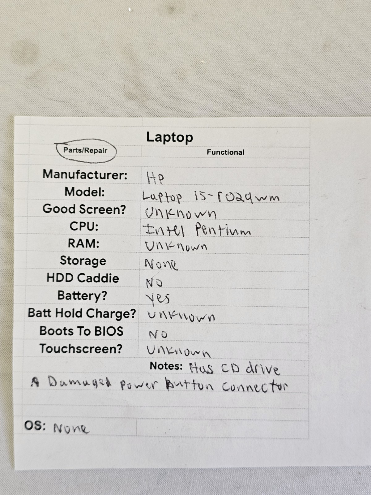HP 15-r029wm Laptop – Intel Pentium – NO RAM/HDD/OS – Parts/Repair – Read Desc.