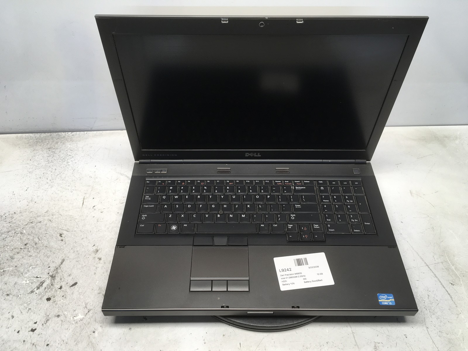 Dell Precision M6600 Intel i7-2860QM 2.5GHz 10 GB NO HDD No Batt